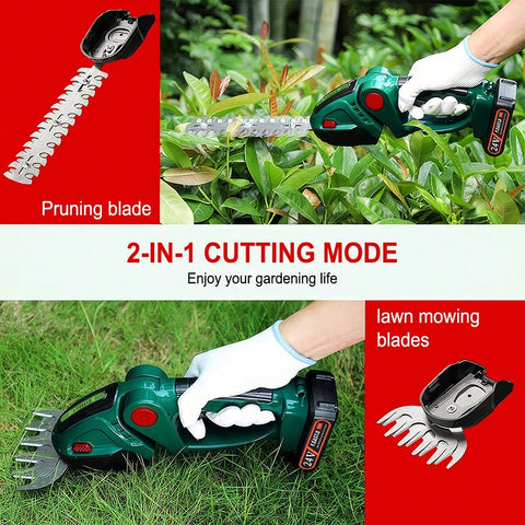 2-In-1 Electric Shrub Trimmer Grass Shears SK5 With 2 PCS Rechargeable Battery And Charger For Garden, Lawn, Double Safety Lock Control