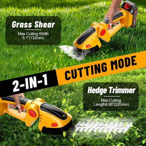 2-In-1 Electric Shrub Trimmer Grass Shears SK5 With 2 PCS Rechargeable Battery And Charger For Garden, Lawn, Double Safety Lock Control