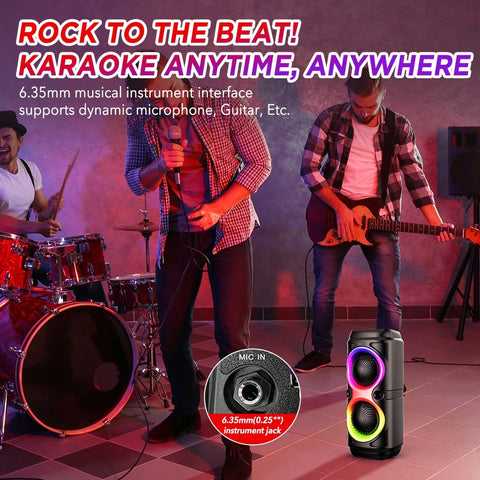 Portable Bluetooth Speaker Dual Speakers Party Stereo Subwoofer RGB Lights Karaoke Heavy Bass With Mic (Optional)