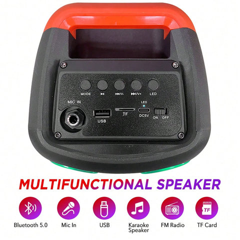 Portable Bluetooth Speaker Dual Speakers Party Stereo Subwoofer RGB Lights Karaoke Heavy Bass With Mic (Optional)