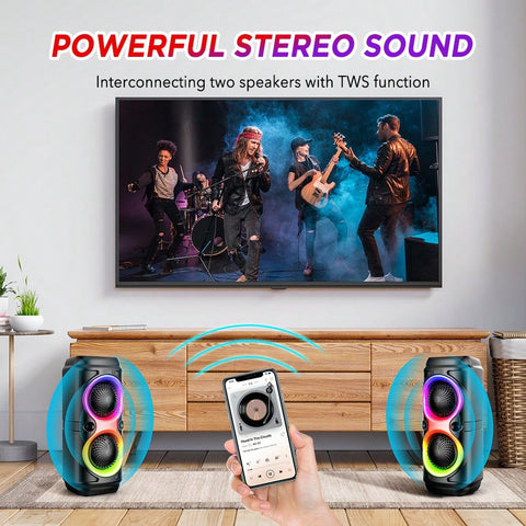 Portable Bluetooth Speaker Dual Speakers Party Stereo Subwoofer RGB Lights Karaoke Heavy Bass With Mic (Optional)