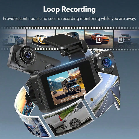 1080P 3 Channel Dash Cam  Front/Inside/Rear View DVR Video Recorder Driving Recorder Loop Recording Night Vision G-Sensor, Triple Screens In One