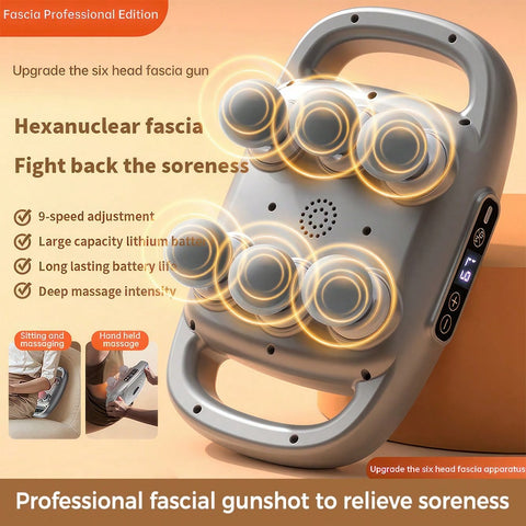 Professional 6-Head Fascia Massage Gun With Upgraded Six-Rod Technology, 9 Modes, 9 Intensity Levels, Full-Body Deep High-Frequency Vibration, Muscle Relaxation, USB Charging, 2400mAh High-Capacity Lithium Battery, LED Display, Powerful Low-Noise Motor Fo