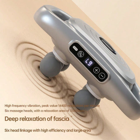 Professional 6-Head Fascia Massage Gun With Upgraded Six-Rod Technology, 9 Modes, 9 Intensity Levels, Full-Body Deep High-Frequency Vibration, Muscle Relaxation, USB Charging, 2400mAh High-Capacity Lithium Battery, LED Display, Powerful Low-Noise Motor Fo