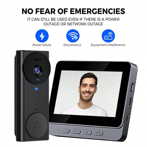 4.3 Inch Screen Video Doorbell 2.4G Wireless Doorbell Camera With Video Two-Way Audio 130° Angle For Outdoor, Video Doorbell No Subscription No APP No WiFi
