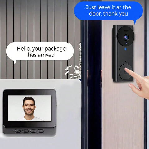 4.3 Inch Screen Video Doorbell 2.4G Wireless Doorbell Camera With Video Two-Way Audio 130° Angle For Outdoor, Video Doorbell No Subscription No APP No WiFi