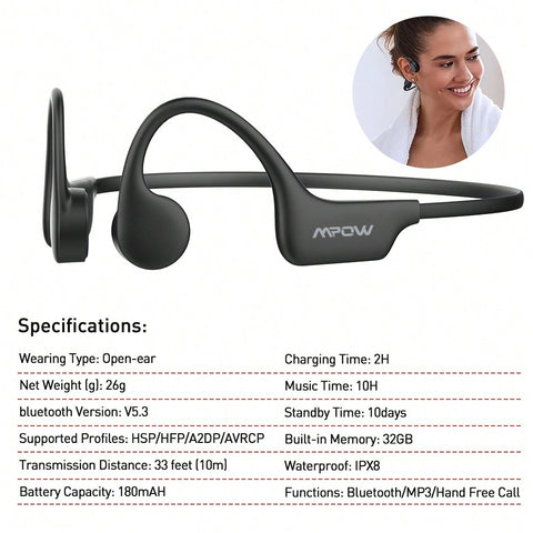 Bone Conduction Headphones Wireless Professional Headset Built-In 32GB Memory Large Capacity Battery Sport Earphones