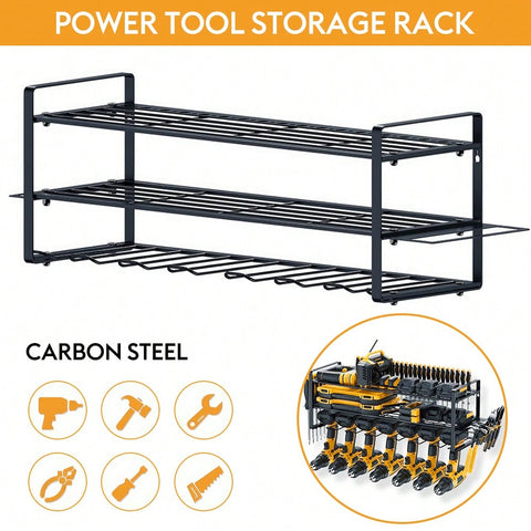 Power Tool Organizer For Tool Storage, Drill Holder Wall Mount With Charging Station, Tool Holder And Storage Rack For Garage Organization, Heavy Duty Metal Tool Shelf With Battery Holder