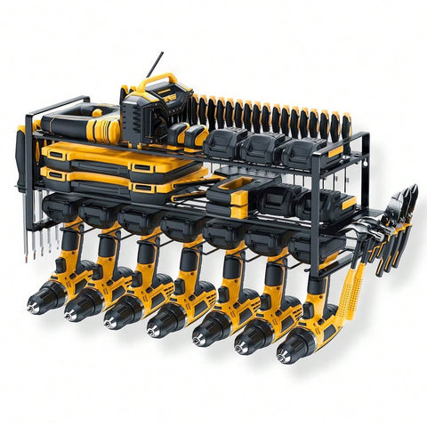 Power Tool Organizer For Tool Storage, Drill Holder Wall Mount With Charging Station, Tool Holder And Storage Rack For Garage Organization, Heavy Duty Metal Tool Shelf With Battery Holder