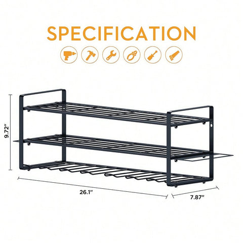 Power Tool Organizer For Tool Storage, Drill Holder Wall Mount With Charging Station, Tool Holder And Storage Rack For Garage Organization, Heavy Duty Metal Tool Shelf With Battery Holder