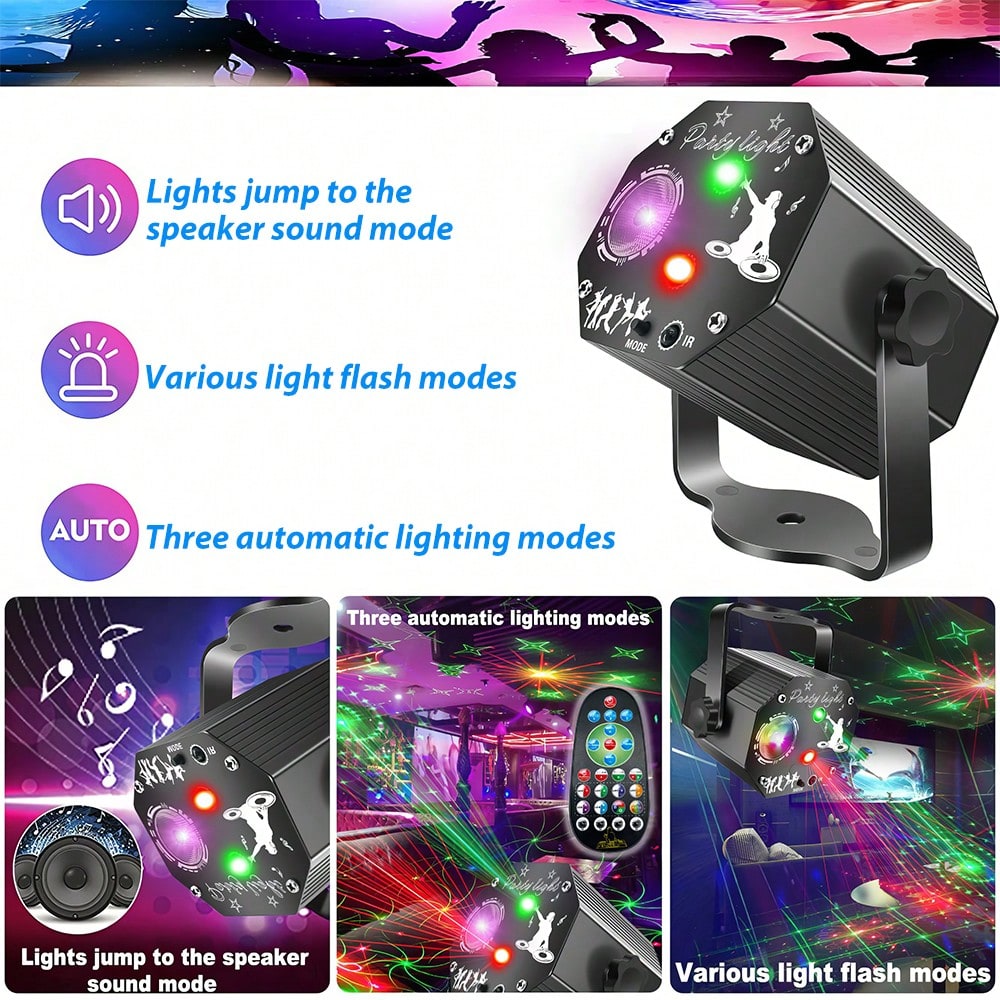 Disco Party Light, Sound-Controlled DJ Strobe Light Stage Effect, Suitable For Kids, Family, Birthday Party Decorations, Karaoke, Christmas, Weddings, Performances, Clubs, Indoor Projector, 72 Patterns With Remote Control