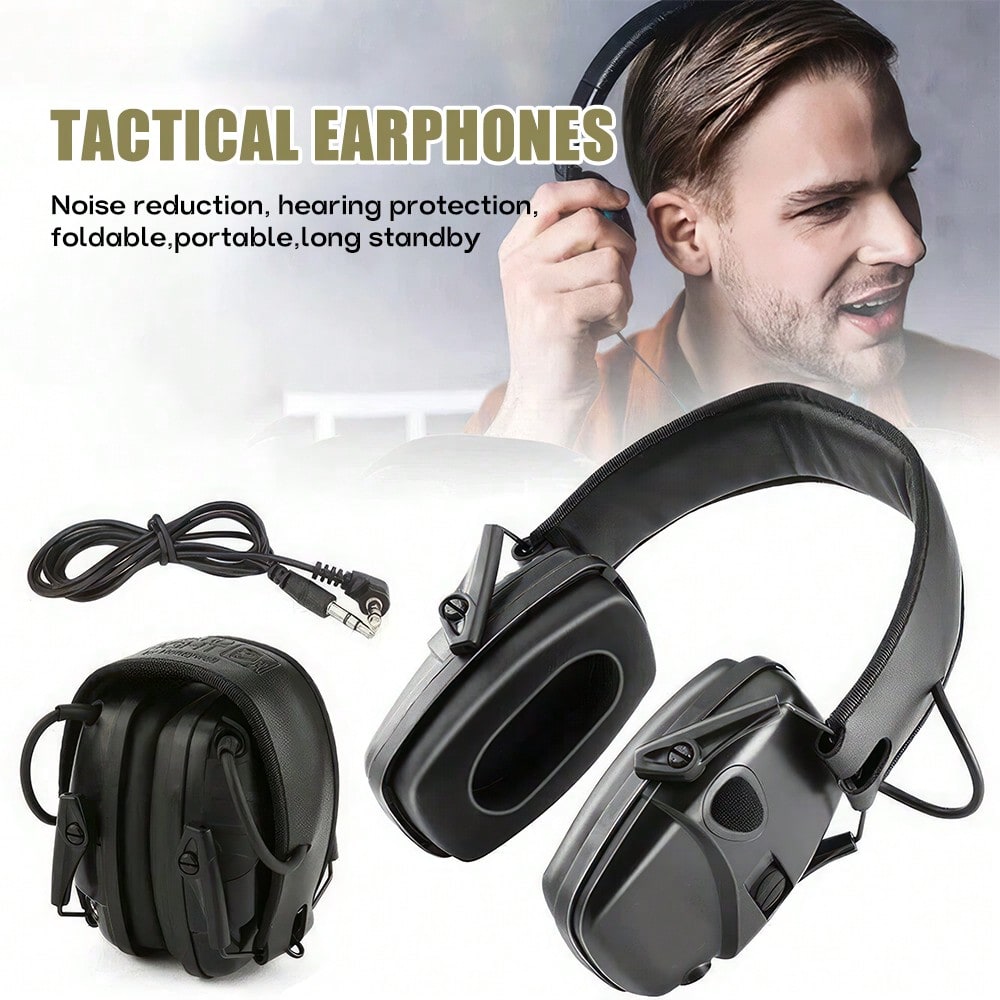 Foldable Electronic Ear Defenders Ear Protect Muffs | Noise Reduction Impact Sport Shooting | Built-In Orienteering Microphone | Integrated Power/ Volume Knob | Powered By 2 AAA Batteries