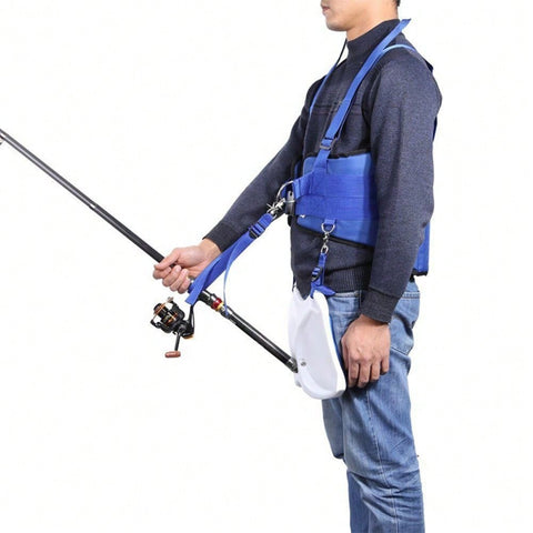 Fishing Strap-Type Belly Belt Waist Pole Holder Vest Belt | Inbuilt 8mm Sponge Pad | For Waist Circumference Of 34-50 Inches | Blue