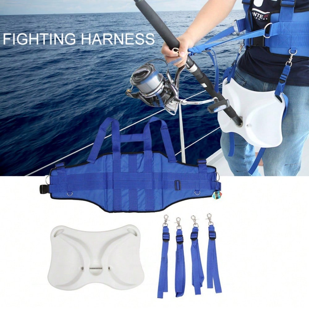 Fishing Strap-Type Belly Belt Waist Pole Holder Vest Belt | Inbuilt 8mm Sponge Pad | For Waist Circumference Of 34-50 Inches | Blue