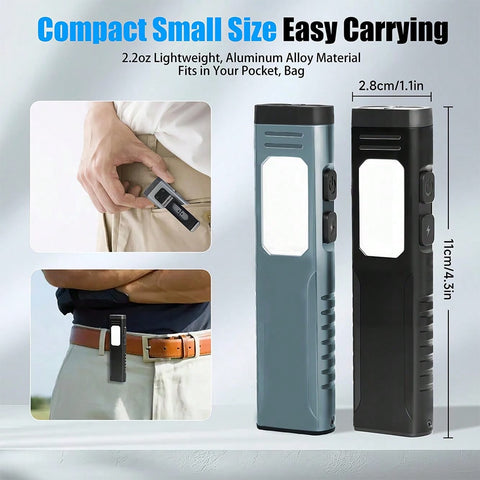 Only 62g Rechargeable Pocket EDC Flashlight With Buzzer | 7-Mode Side-Light | 500 Lumens | Clip-On Handheld |  Suitable For Outdoors, Home, And Work