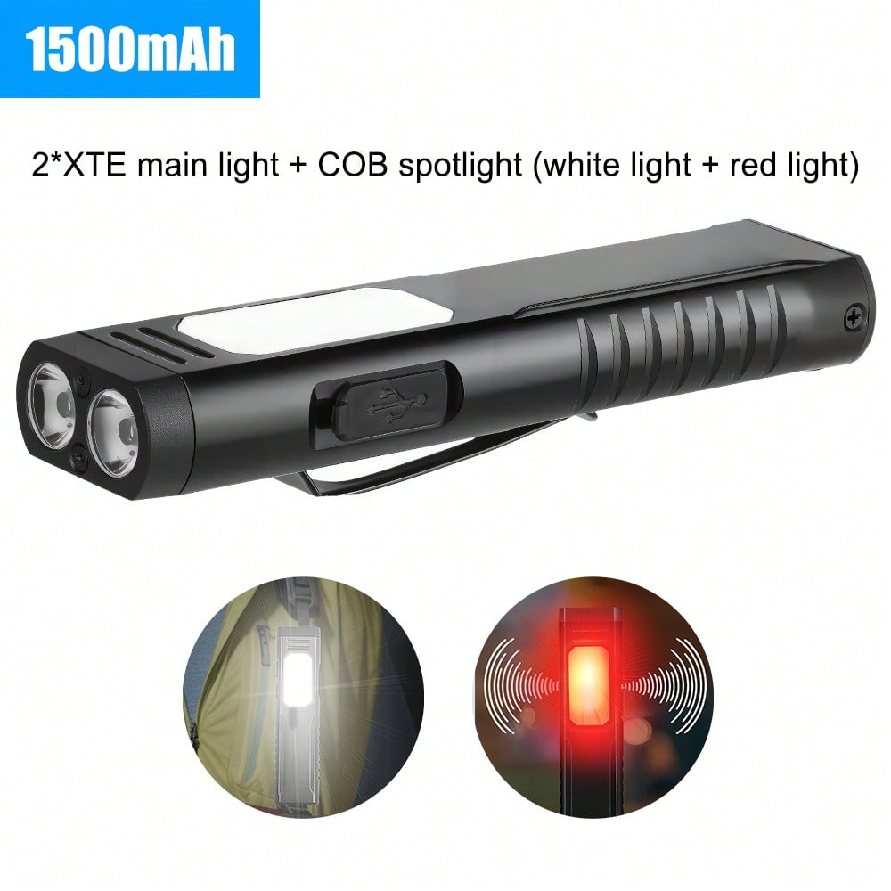 Only 62g Rechargeable Pocket EDC Flashlight With Buzzer | 7-Mode Side-Light | 500 Lumens | Clip-On Handheld |  Suitable For Outdoors, Home, And Work