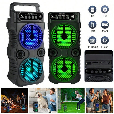 Portable Wireless Speaker 3 Inches Dual Music Stereo | RGB Lights | Dancing Party Family Karaoke | USB and TF Card, U Disk, FM,Mic in And TWS