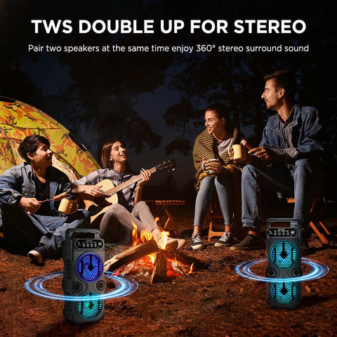 Portable Wireless Speaker 3 Inches Dual Music Stereo | RGB Lights | Dancing Party Family Karaoke | USB and TF Card, U Disk, FM,Mic in And TWS