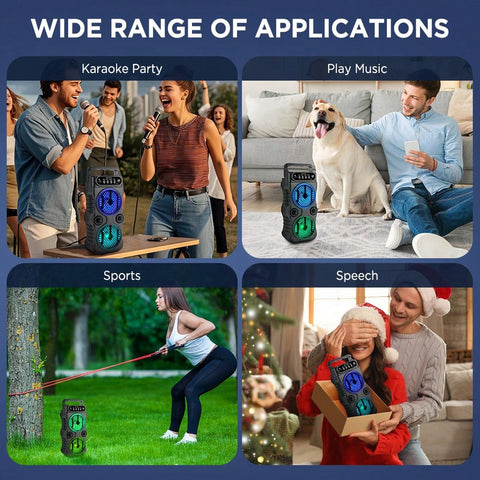 Portable Wireless Speaker 3 Inches Dual Music Stereo | RGB Lights | Dancing Party Family Karaoke | USB and TF Card, U Disk, FM,Mic in And TWS