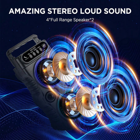 Portable Wireless Speaker 3 Inches Dual Music Stereo | RGB Lights | Dancing Party Family Karaoke | USB and TF Card, U Disk, FM,Mic in And TWS