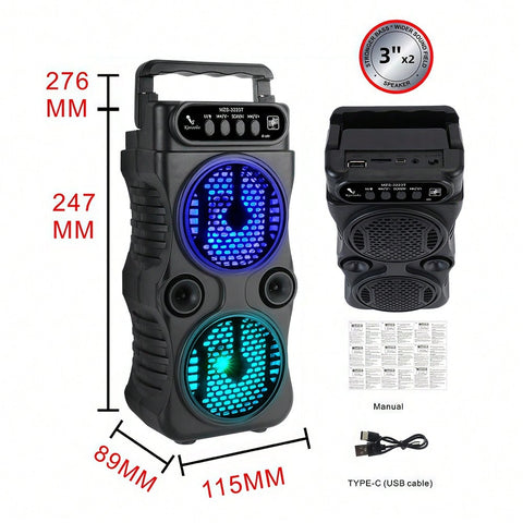 Portable Wireless Speaker 3 Inches Dual Music Stereo | RGB Lights | Dancing Party Family Karaoke | USB and TF Card, U Disk, FM,Mic in And TWS