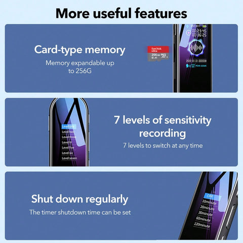 Mini Digital Voice Recorder Dictaphone Audio MP3 Player Sound Recording Device Small Recorder Dual Microphones 32G Card