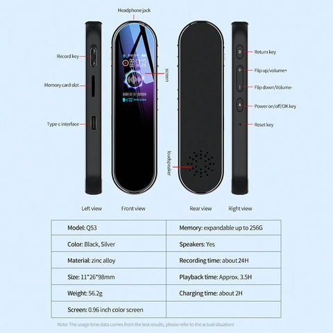 Mini Digital Voice Recorder Dictaphone Audio MP3 Player Sound Recording Device Small Recorder Dual Microphones 32G Card