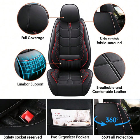 Leather Car 5 Seat Covers for Most Cars SUV and Most Sedans Hatchbacks Crossovers | seat covers with lumbar support | 2 front seat covers and 3 back seat covers | crafted from premium NAPPA Leather | install by chuck and hook | 5 different colors
