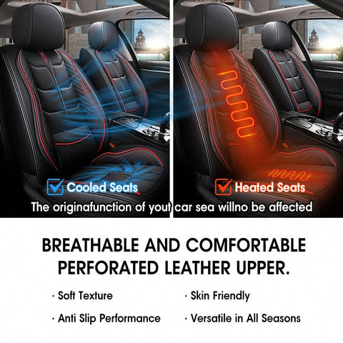 Leather Car 5 Seat Covers for Most Cars SUV and Most Sedans Hatchbacks Crossovers | seat covers with lumbar support | 2 front seat covers and 3 back seat covers | crafted from premium NAPPA Leather | install by chuck and hook | 5 different colors