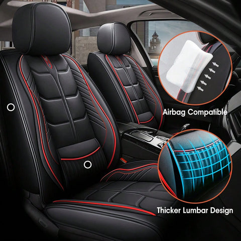 Leather Car 5 Seat Covers for Most Cars SUV and Most Sedans Hatchbacks Crossovers | seat covers with lumbar support | 2 front seat covers and 3 back seat covers | crafted from premium NAPPA Leather | install by chuck and hook | 5 different colors