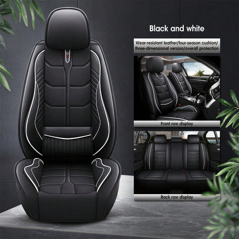 Leather Car 5 Seat Covers for Most Cars SUV and Most Sedans Hatchbacks Crossovers | seat covers with lumbar support | 2 front seat covers and 3 back seat covers | crafted from premium NAPPA Leather | install by chuck and hook | 5 different colors