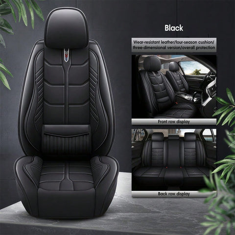 Leather Car 5 Seat Covers for Most Cars SUV and Most Sedans Hatchbacks Crossovers | seat covers with lumbar support | 2 front seat covers and 3 back seat covers | crafted from premium NAPPA Leather | install by chuck and hook | 5 different colors