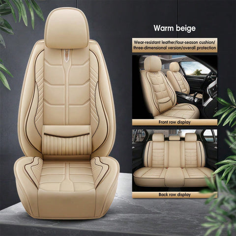 Leather Car 5 Seat Covers for Most Cars SUV and Most Sedans Hatchbacks Crossovers | seat covers with lumbar support | 2 front seat covers and 3 back seat covers | crafted from premium NAPPA Leather | install by chuck and hook | 5 different colors