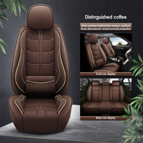 Leather Car 5 Seat Covers for Most Cars SUV and Most Sedans Hatchbacks Crossovers | seat covers with lumbar support | 2 front seat covers and 3 back seat covers | crafted from premium NAPPA Leather | install by chuck and hook | 5 different colors