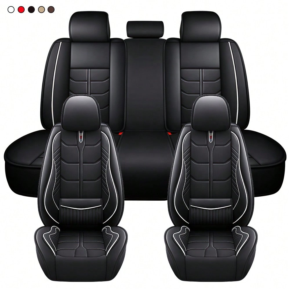Leather Car 5 Seat Covers for Most Cars SUV and Most Sedans Hatchbacks Crossovers | seat covers with lumbar support | 2 front seat covers and 3 back seat covers | crafted from premium NAPPA Leather | install by chuck and hook | 5 different colors