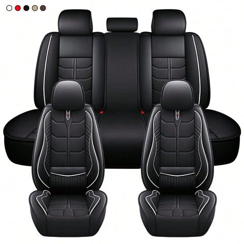 Leather Car 5 Seat Covers for Most Cars SUV and Most Sedans Hatchbacks Crossovers | seat covers with lumbar support | 2 front seat covers and 3 back seat covers | crafted from premium NAPPA Leather | install by chuck and hook | 5 different colors