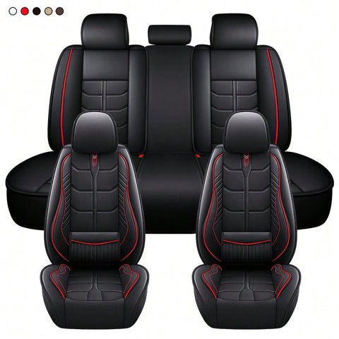 Leather Car 5 Seat Covers for Most Cars SUV and Most Sedans Hatchbacks Crossovers | seat covers with lumbar support | 2 front seat covers and 3 back seat covers | crafted from premium NAPPA Leather | install by chuck and hook | 5 different colors