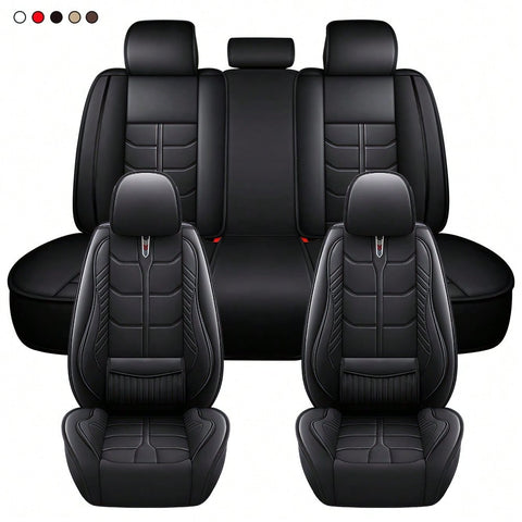 Leather Car 5 Seat Covers for Most Cars SUV and Most Sedans Hatchbacks Crossovers | seat covers with lumbar support | 2 front seat covers and 3 back seat covers | crafted from premium NAPPA Leather | install by chuck and hook | 5 different colors