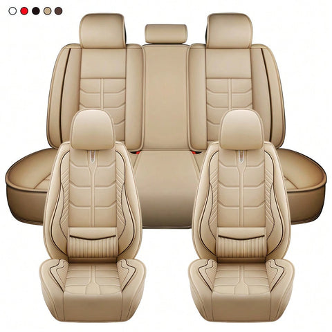 Leather Car 5 Seat Covers for Most Cars SUV and Most Sedans Hatchbacks Crossovers | seat covers with lumbar support | 2 front seat covers and 3 back seat covers | crafted from premium NAPPA Leather | install by chuck and hook | 5 different colors