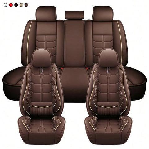 Leather Car 5 Seat Covers for Most Cars SUV and Most Sedans Hatchbacks Crossovers | seat covers with lumbar support | 2 front seat covers and 3 back seat covers | crafted from premium NAPPA Leather | install by chuck and hook | 5 different colors