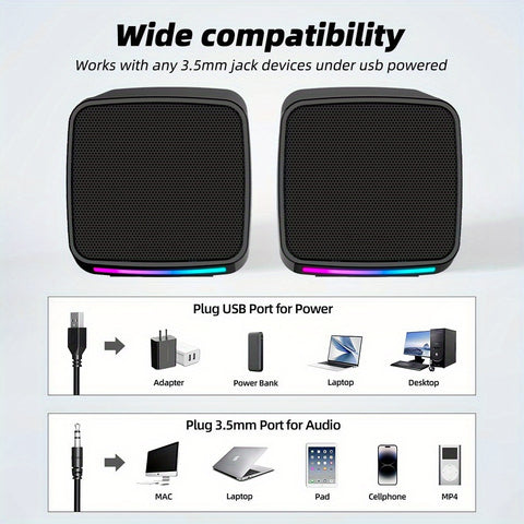 （音效升级）E-1078 USB 有线迷你音箱套装 | USB 供电台式电脑音箱 | 3.5 毫米 AUX 输入 | 兼容 PC、笔记本电脑、平板电脑和手机 | 快速音量控制