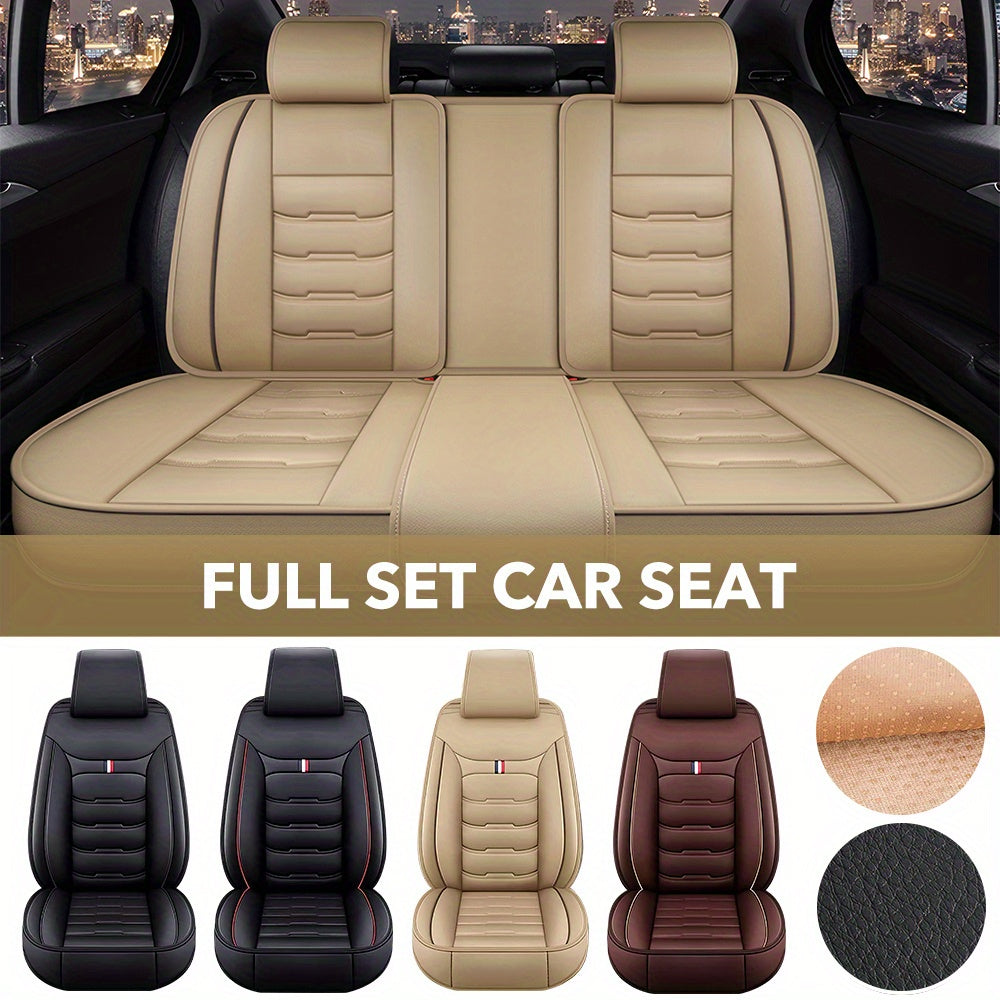 通用全套五座汽车座椅套，采用优质皮革制成，设计奢华，触感柔软，透气性好，适用于大多数轿车和SUV，尺寸详情请见图片