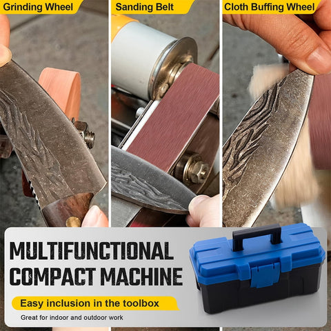 3-In-1 Mini Belt Sander 15° Knife Sharpener - Electric Bench Grinder Buffer Polisher, 7-Speed (4000-9000rpm) Forward/Reverse, All-Copper Motor & Anti-Vibration Design for Metal Wood DIY Handcraft