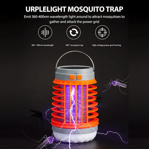 Solar Camping Lamp, LED Electric Shock Mosquito Killer Lamp, Portable Suitable for the Home Garden, Camping, and Picnic (Orange)