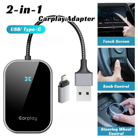 Portable CarPlay and Android Auto 2-in-1 Adapter - This CarPlay adapter converts wired CarPlay (USB-A) to USB-C