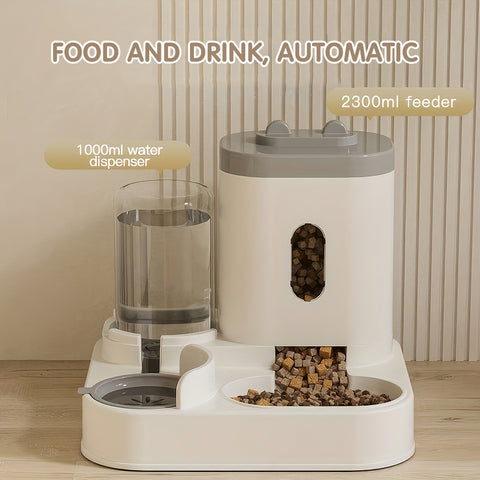Cat Feeder and Gravity Drinker, 3.3L 2-in-1 Automatic Pet Drinker Detachable Set Pet Food Storage Suitable for Small Dogs and Cats