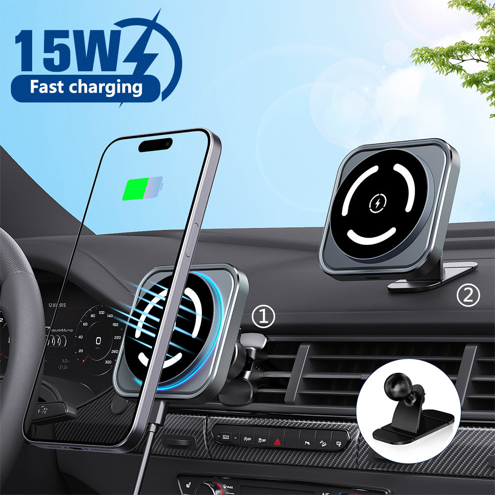 15W Magnetic Wireless Car Charger Phone Holder Mount, 15W MagSafe Car Mount Charger Magnetic WirelessDashboard Universal Car Wireless Charger Mount for iPhone 15/14/13/12 Series
