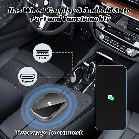 Portable CarPlay and Android Auto 2-in-1 Adapter - This CarPlay adapter converts wired CarPlay (USB-A) to USB-C