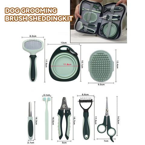 8 in 1 Complete Professional Dog Grooming Set for Grooming Short-haired and Long-haired Dogs and Cats, Dog Paw Care Nail Clippers and Trimmers, Stainless Steel Depilatory Comb, Cat and Dog Grooming Supplies