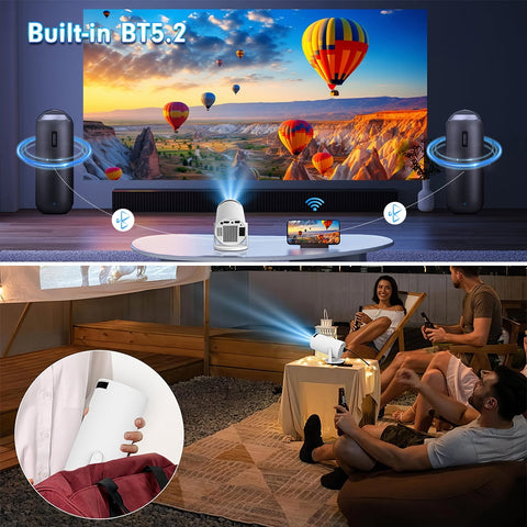Portable Mini Projector - 720P Native FHD 4K Supported, Android 11 OS WiFi 6, Auto Keystone 180° Stand, for Home Theater Outdoor Camping Bedroom Use